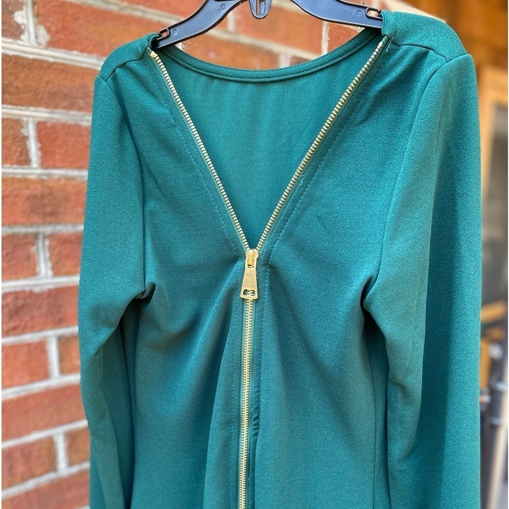 Backless Dress Slit Hem Long Sleeve Pencil Dress Zip-Up Bodycon Midi SMALL - Picture 2 of 7